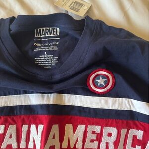 Captain America Marvel Blue White Red Embroidered long sleeve shirt